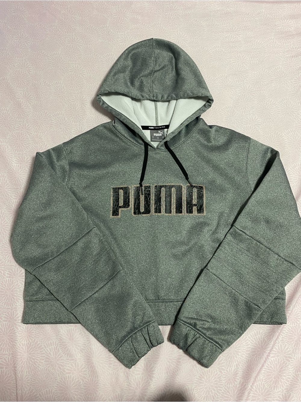 Puma Women's Heather Gray Scoop-Neck Style Hoodie with Black Logo